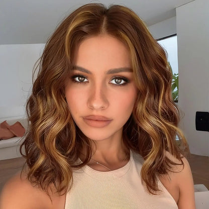 ✨ Balayage Blonde Wavy Bob Wig With Bangs – 5.5x5.5 Lace Closure ✨
