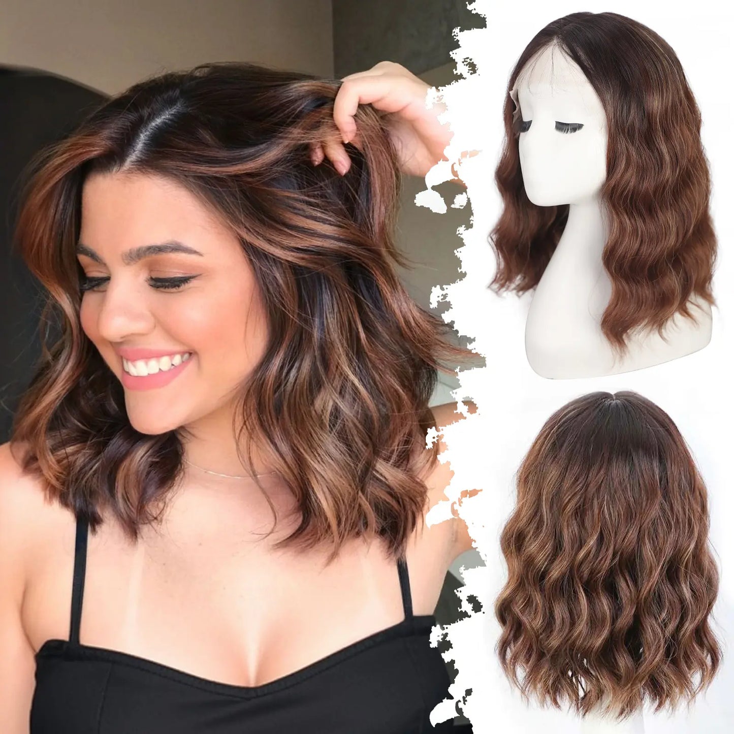 ✨ Balayage Blonde Wavy Bob Wig With Bangs – 5.5x5.5 Lace Closure ✨