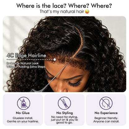 4C Curly Edges Hairline Glueless Curly Lace Front Human Hair Wig With Super Natural Hairline 220% Density