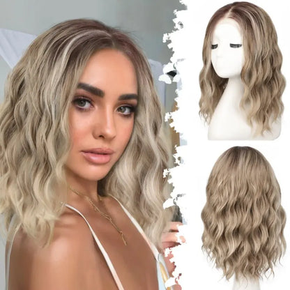 ✨ Balayage Blonde Wavy Bob Wig With Bangs – 5.5x5.5 Lace Closure ✨