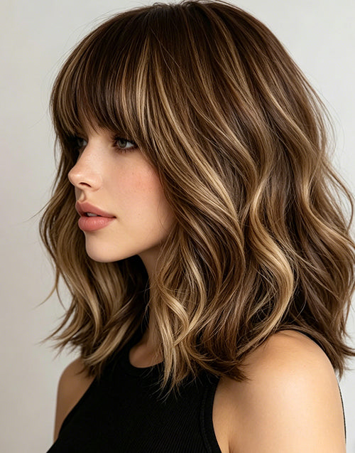 ✨ Balayage Blonde Wavy Bob Wig With Bangs – 5.5x5.5 Lace Closure ✨