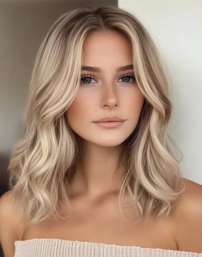✨ Balayage Blonde Wavy Bob Wig With Bangs – 5.5x5.5 Lace Closure ✨